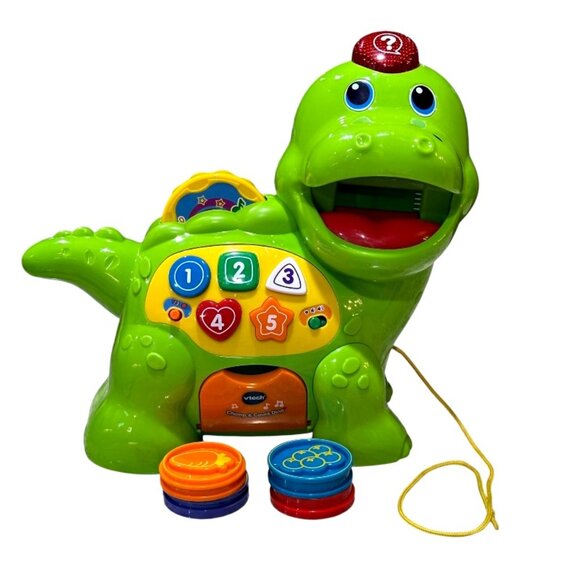 VTech Chomp and Count DINO w 4 Food Coins Electronic Interactive Numbers VIDEO!! - Picture 3 of 8